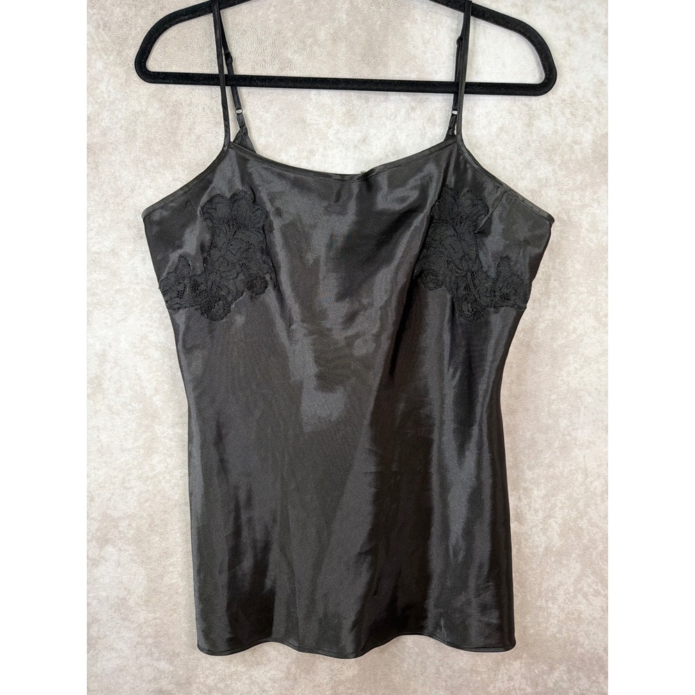 Natori Private Luxuries Camisole Womens Medium‎ Black Lace Trim Satin Top